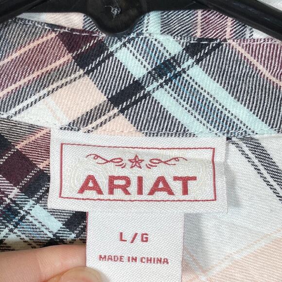 Ariat Womens Shirt Multicolored Plaid Button Up Long Sleeve Cotton Blend Large - Picture 4 of 11